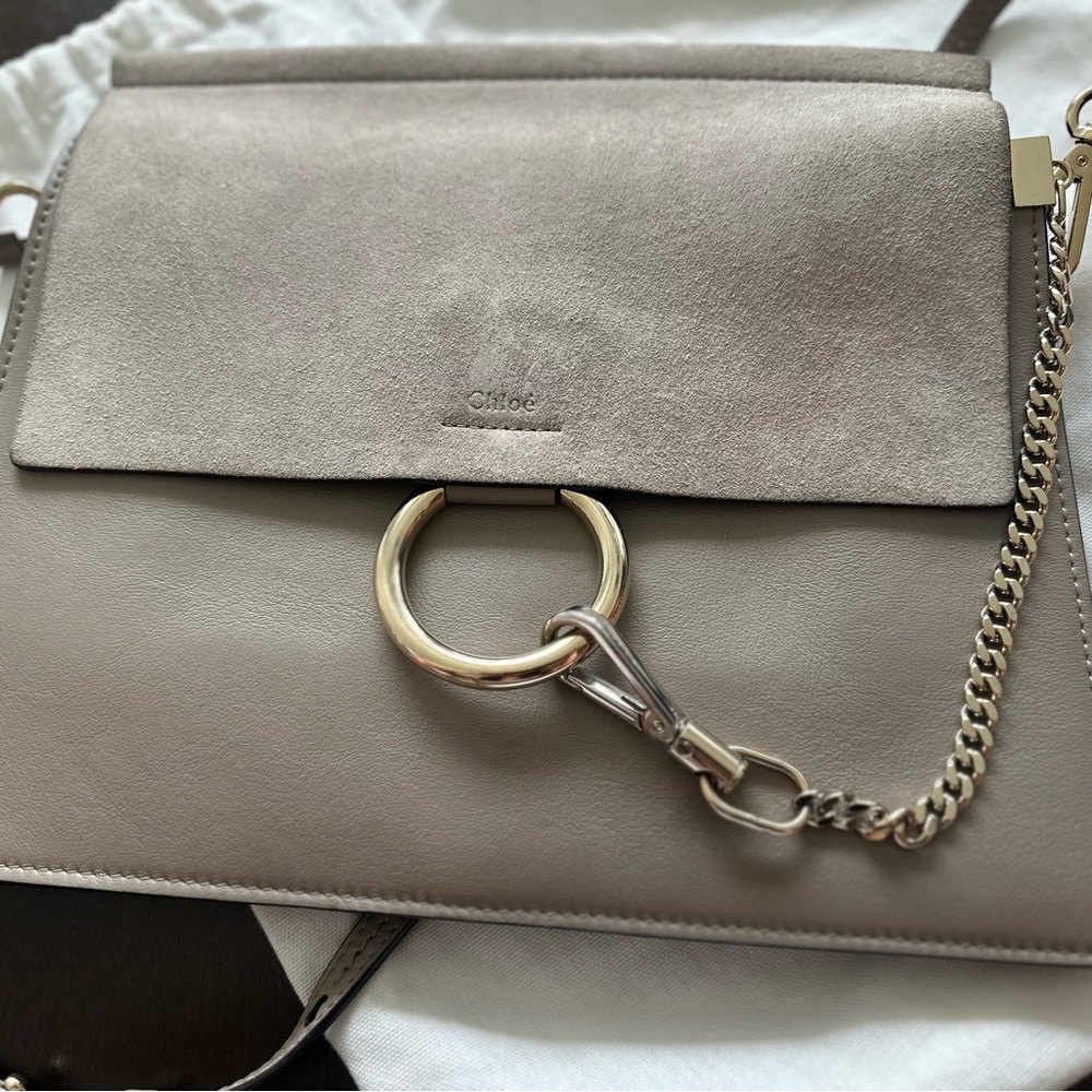 Chloe Gray Crossbody Bag with Signature Ring Detail